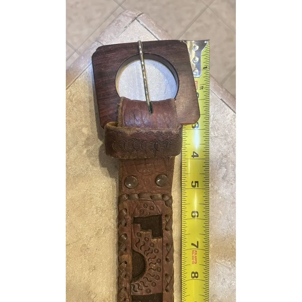 Vintage Hand Tooled Crafted Carved Mexican Western Leather‎ Belt Woman's Small